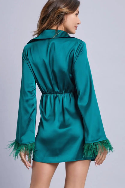 Vega Feather Sleeve Solid Wrap Dress